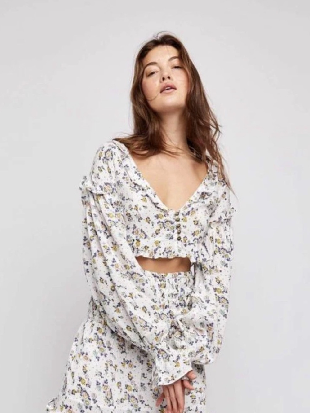 Free People Secret Garden Floral Crop Top Boho Peasant Large